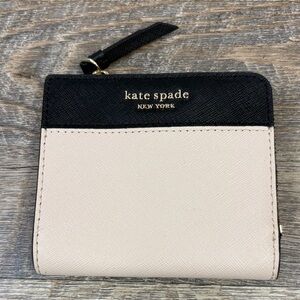 Kate Spade New York Colorblock Saffiano Leather Zip Wallet Wristlet Black/Blush